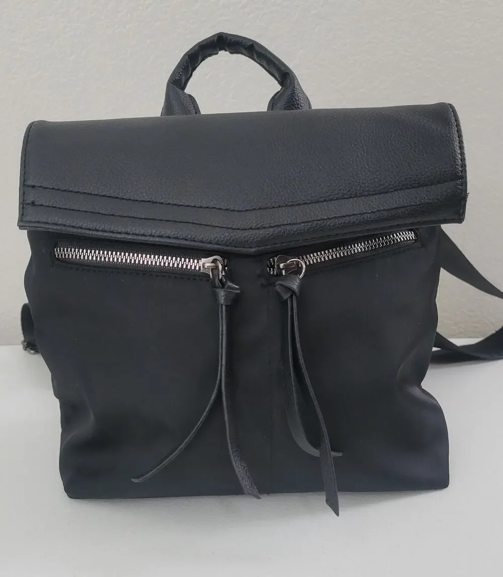 Botkier New York Black Nylon Leather Backpack Silver Hardware Women’s Bag